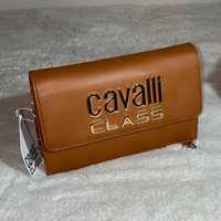 Cavalli Class Brown & Gold Logo чанта за през рамо