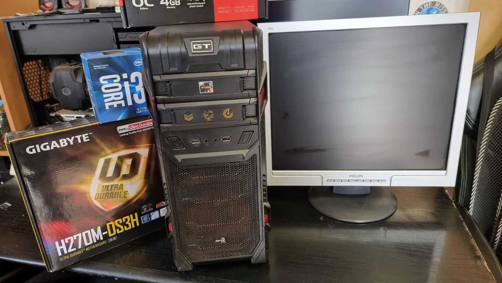Продава се офис компютър Gigabyte с подарък монитор Philips 190S