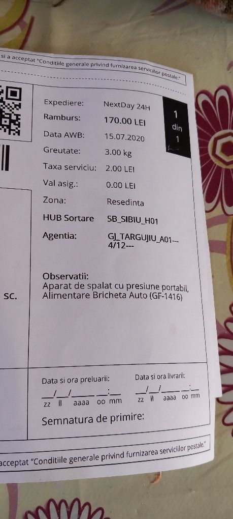 Aparat de spălat cu presiune portabil tip GF-1416 cu alim. la bricheta