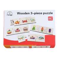 Puzzle educativ de asociere din 3 piese pentru copii, lemn, 24 piese