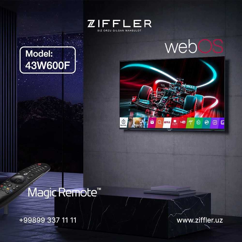 Телевизор ZIFFLER 55 4K ULTRA HD/ Web OS/ Безрамочный /Мультипульт