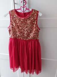 Детска червена рокля с пайети