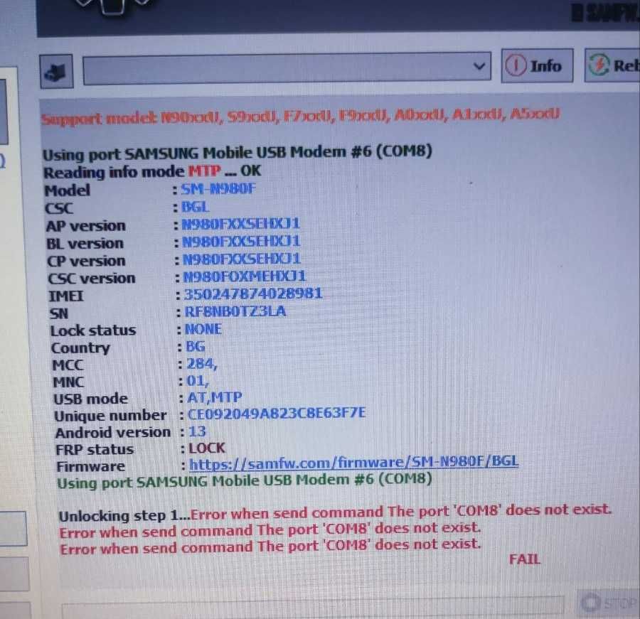 Samsung Note 20 5g за части-работеща платка