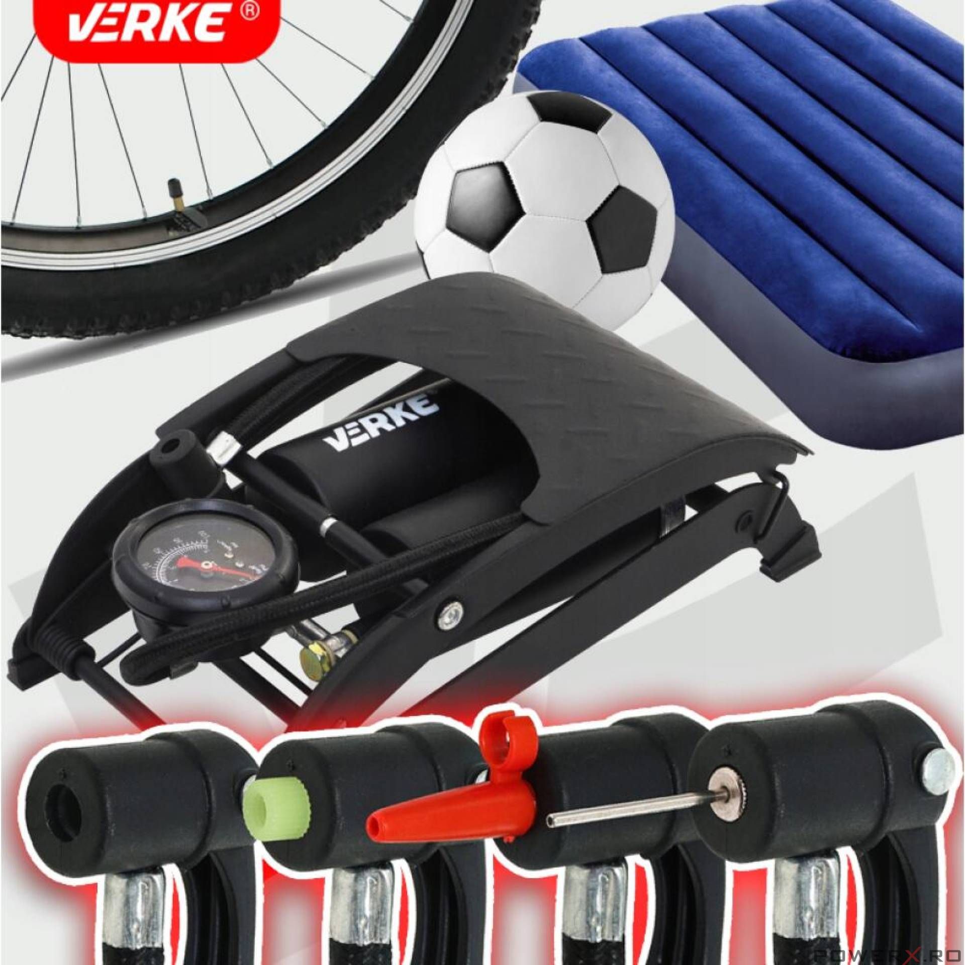 Pompa de picior cu piston dublu si manometru pentru umflat, presiune 7