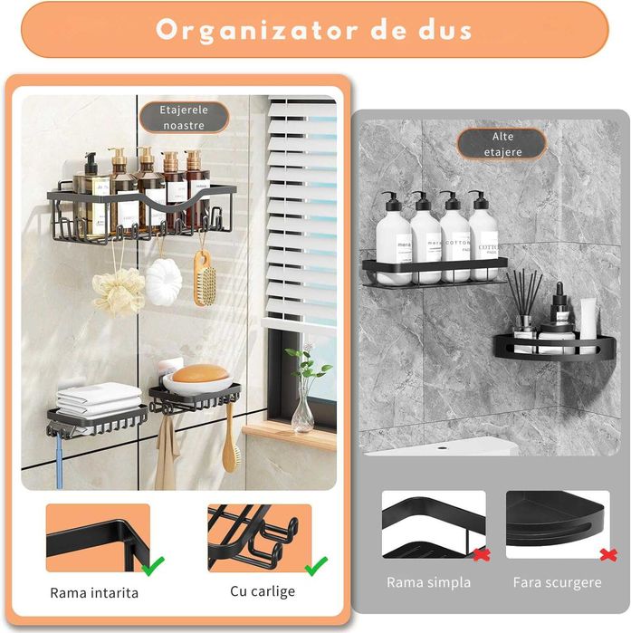Etajera pentru baie si dus, din otel inoxidabil. 7 piese