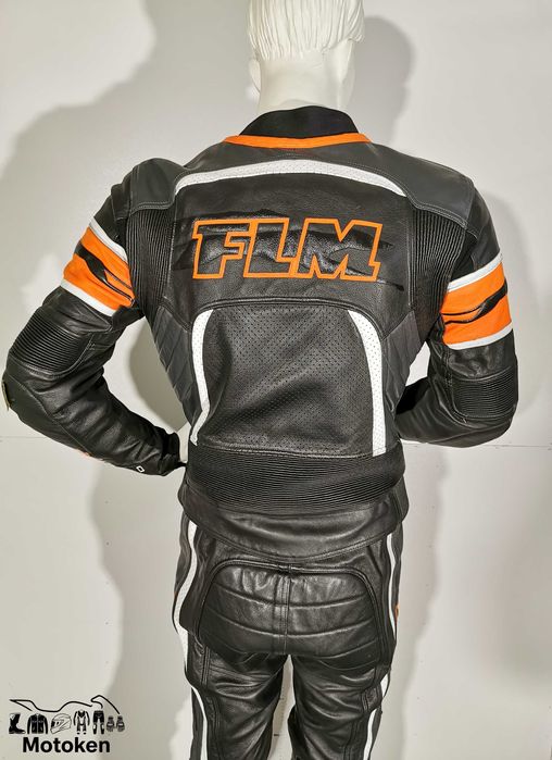 Costum moto piele FLM Diablo gri/negru portocaliu 52