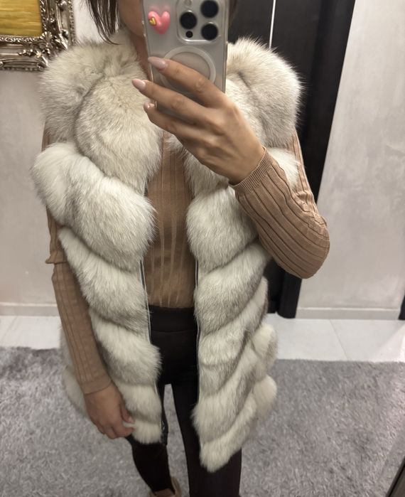 Елек естествен косъм от сребърна лисица