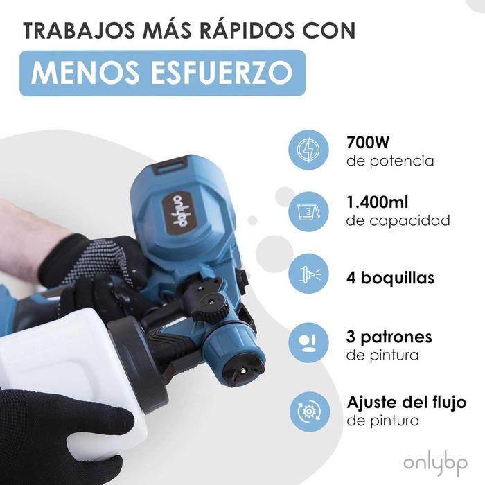 OnlyBP 700W мощен пистолет за боядисване с 1400 мл резервоар