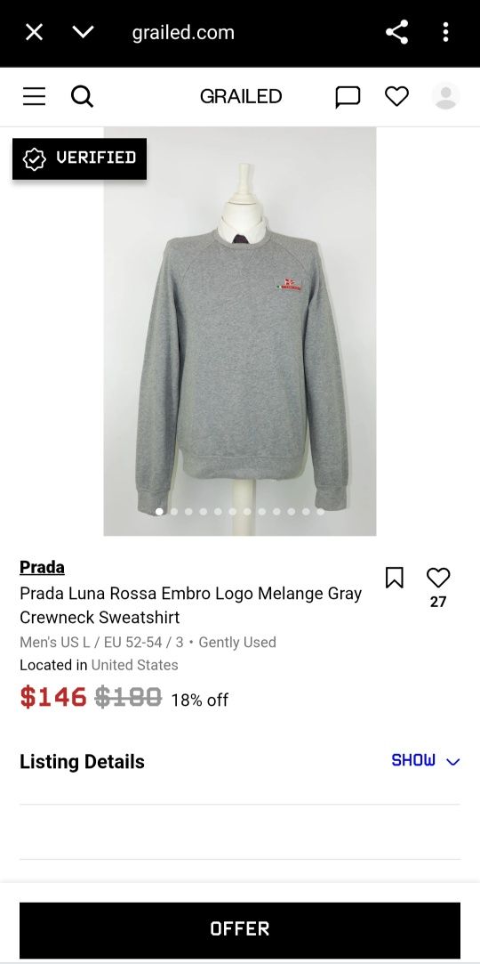 Суичър Prada × Luna Rossa (Оригинал)