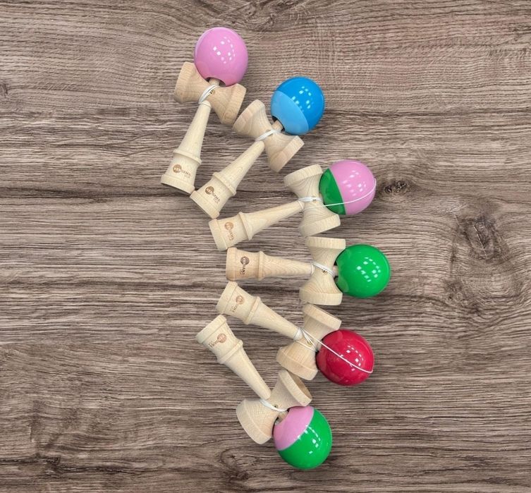 Kendama X Originala, Profesionala, Flippy, din Lemn, Rubber Grip, 18 c