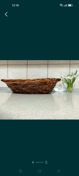 Coș mare din nuiele naturale tip platou, fructiera