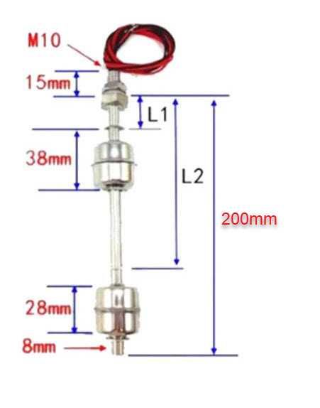 Senzor nivel plutitor inox apa ulei ars 200mm