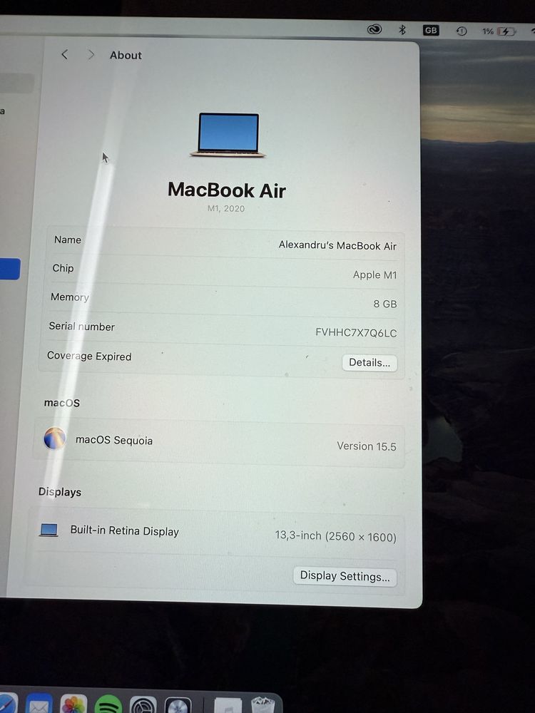 Macbook air M1 8gb 256 gb