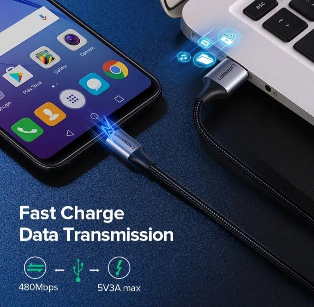 UGREEN USB кабель 3А нейлоновый кабель USB Type-C для быстрой зарядки