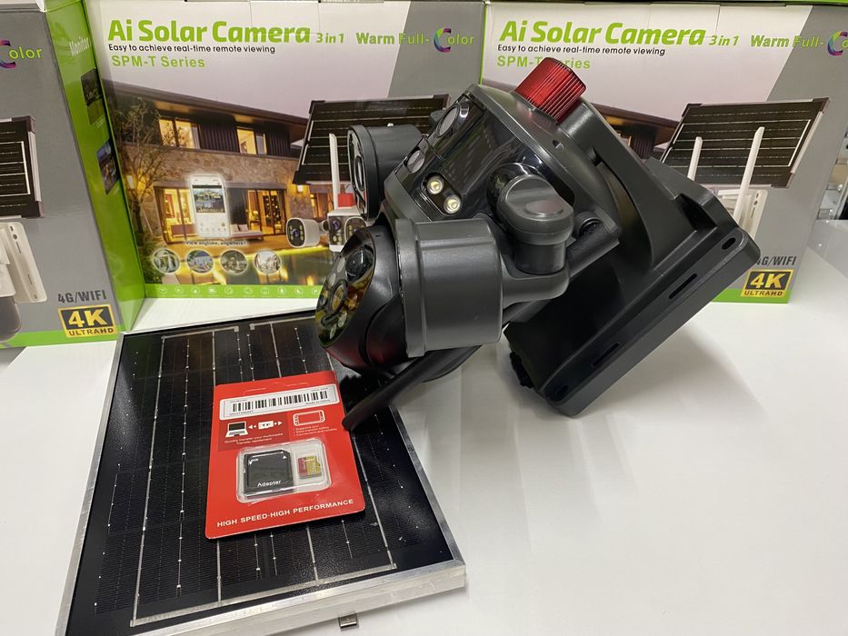 Camera Supraveghere Tripla 4G 16Mp Incarcare Solara + Micro Sd 64gb