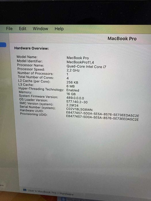 Macbook Pro Retina 15'' A1398 16GB RAM 256GB SSD