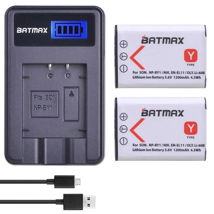 Set 2 acumulatori NP-BY1 + incarcator Sony NP-BY1 Nikon EN-EL11 LI-60B