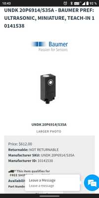 Senzor de proximitate ultrasonic UNDK 20P6914/S35A