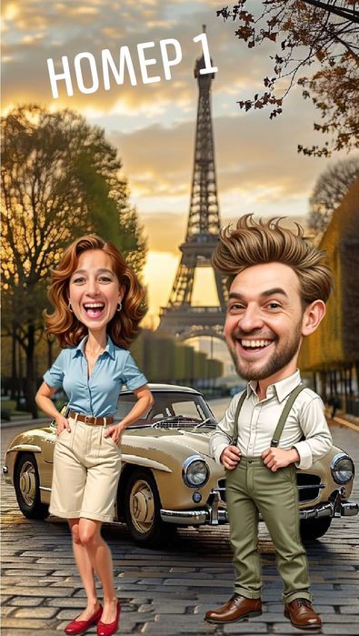 Карикатура по поръчка с ваша снимка и с рамка.