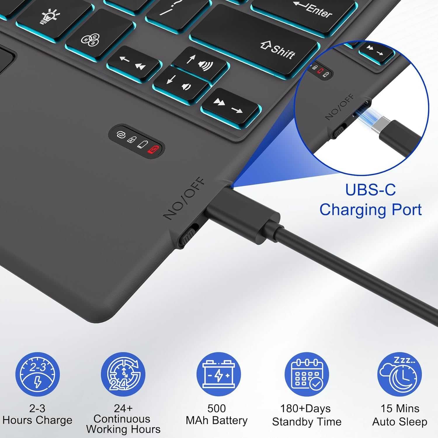 Клавиатура за Microsoft Surface Pro 7/7+/6/5/4/3, 7 цвята подсветка