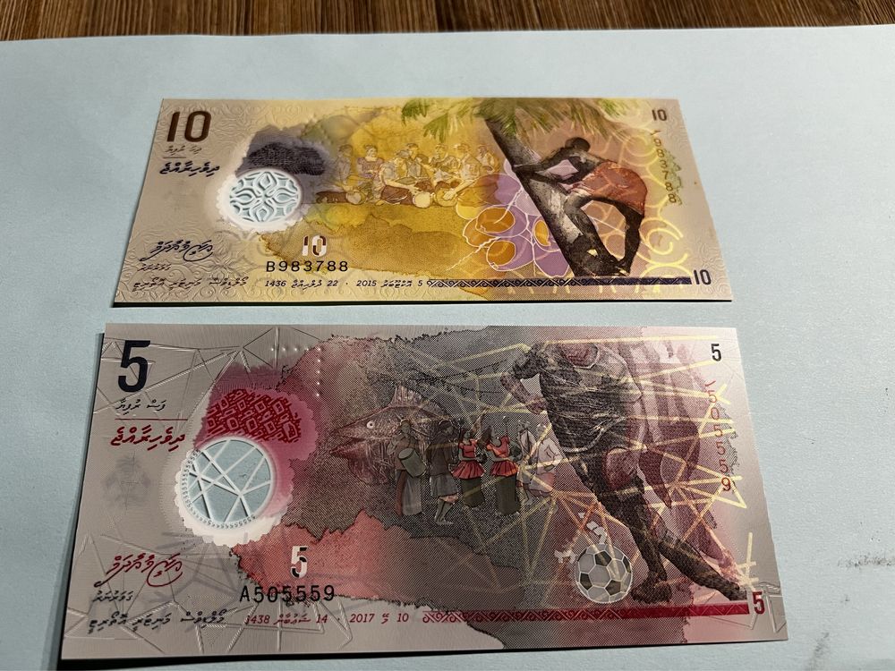Lot 2 bancnote Maldive, polimer, UNC