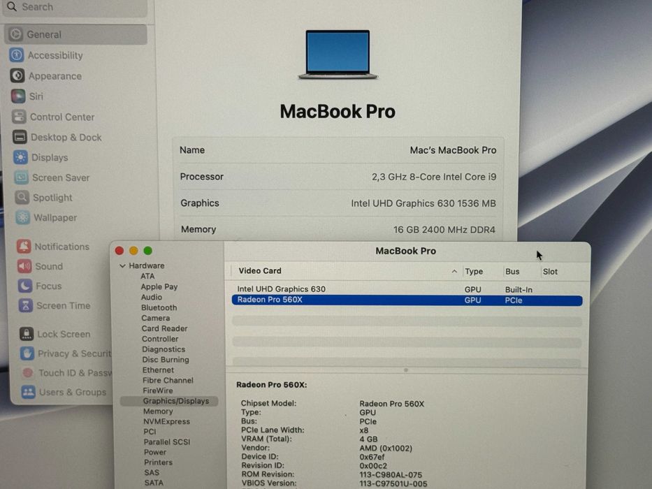 MacBook Pro 15 2019`Core i9-9880H/16GB RAM/512GB SSD/AMD Pro 560X