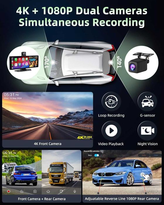 Мултимедия- дисплей 10,3 инча Carplay Android Auto Display с 4K Dashca