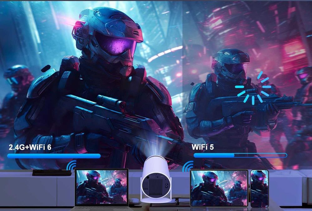 Видеопроектор HY300, 4K 1080P, Android 11, WiFi 5G, Bluetooth 5.0, бял