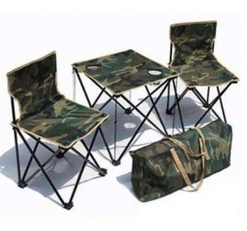 Set masa si 2 scaune pentru picnic camping pescuit cu geanta army