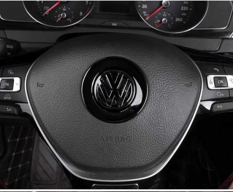 Emblema Volan Sticker Logo Auto Adeziv VW Volkswagen 40mm, Negru Lucio