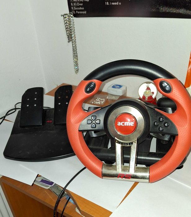 Volan Acme Racing RS, pentru PC - Rosu/Negru, cu Pedale, USB