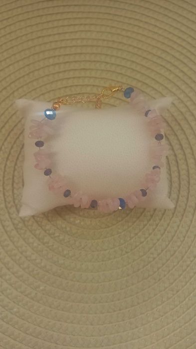 Bratara din Cristale semipretioase de Cuart roz, lucrata manual