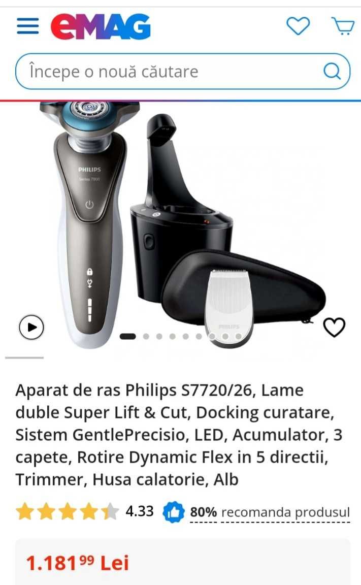 Aparat de ras Philips Series 7000, Aquatec,Super Lift & Cut,SmartClean