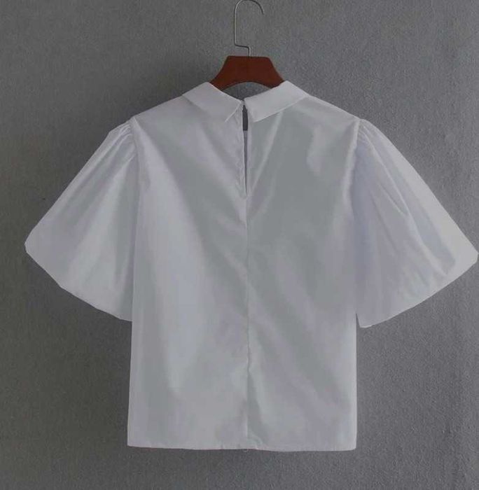 Camasa zara cu umeri bufanti, fundita la gat strasuri decorative