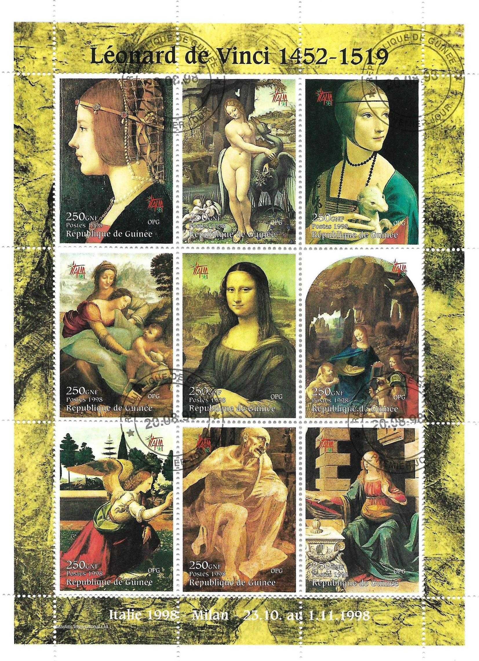 Super timbre colita stampilata tematica arta pictura Leonardo da Vinci
