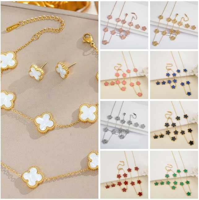 Изящен Комплект Гривна, колие и обеци Van Cleef детелини