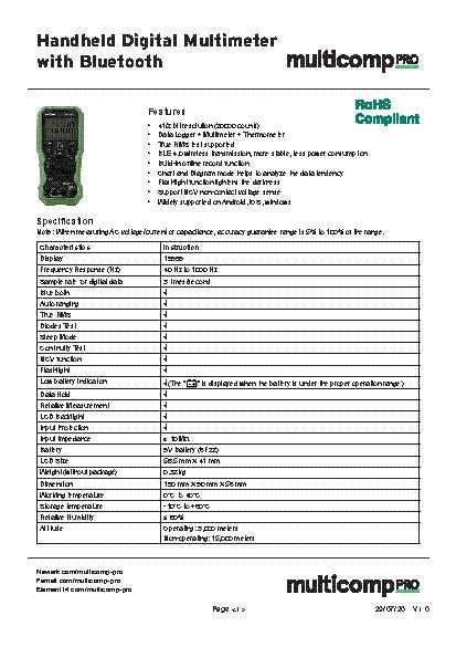 Multimetru digital de mana Multicomp Pro Bluetooth - MP730624