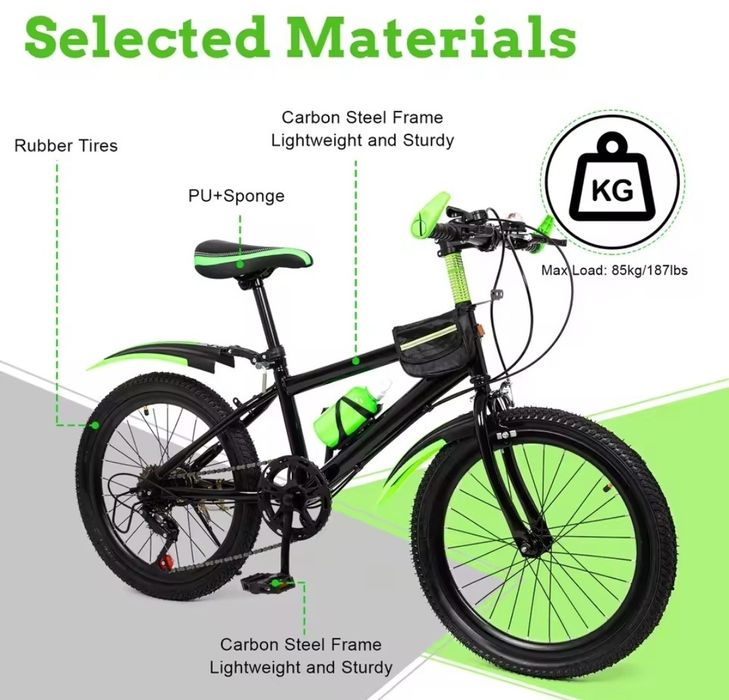 Bicicleta de munte de 20 de inci, cu 7 viteze, sa reglabila, aparatori