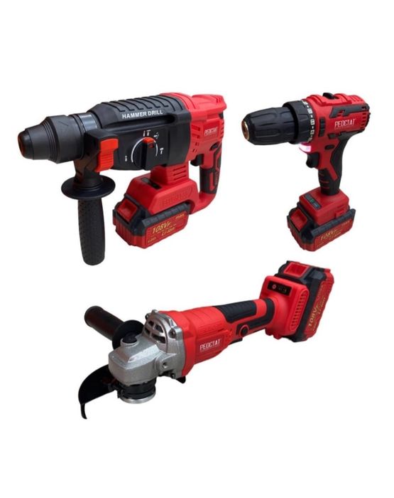 Набор аккумуляторных инструментов 3 в 1, УШМ, Перфоратор, Шуруповерт,