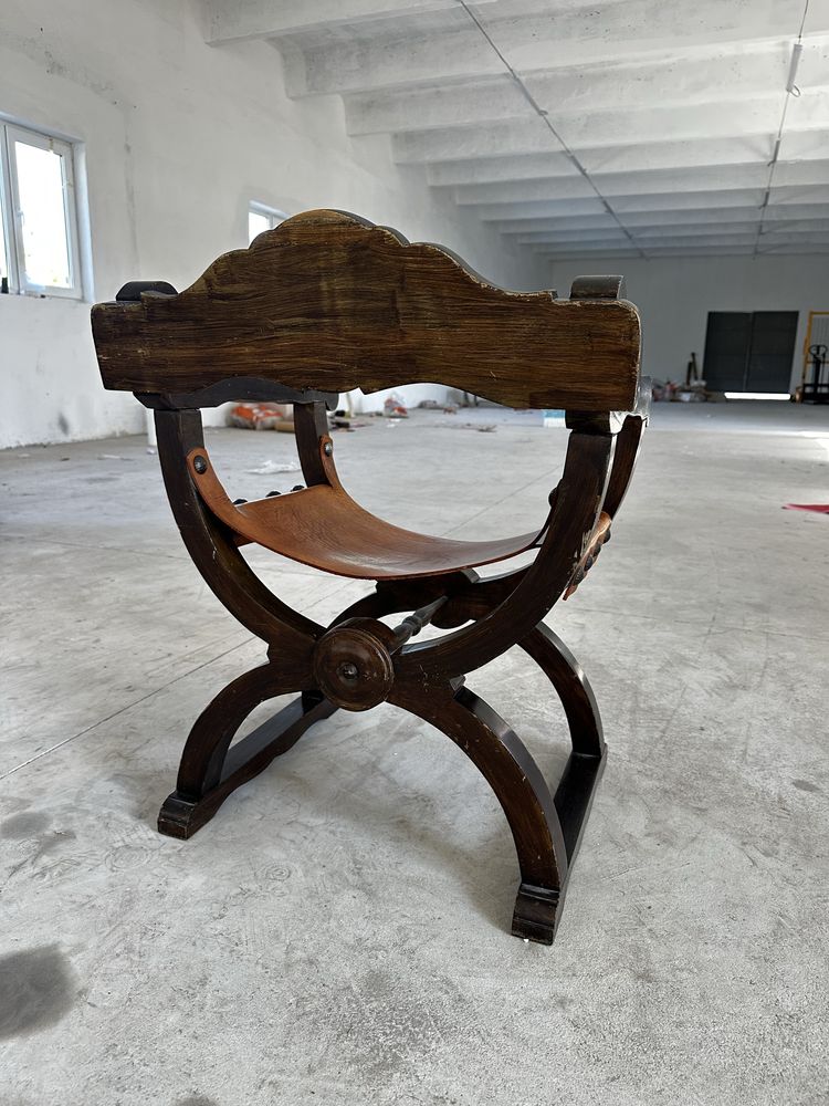 Античен стол със седло от естествена кожа 1900s Dante X-chair