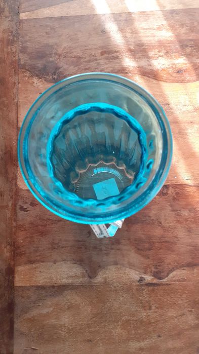 ваза стъклена синя дизайнерска качествена висока 30 см за къмпинг