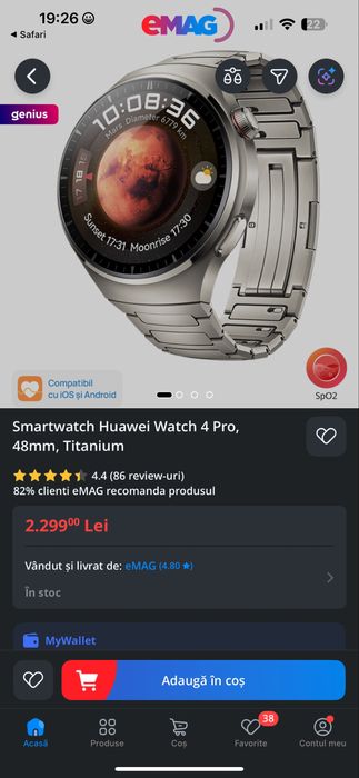 Smartwatch Huawei Watch 4 Pro, 48mm, Titanium , LTE