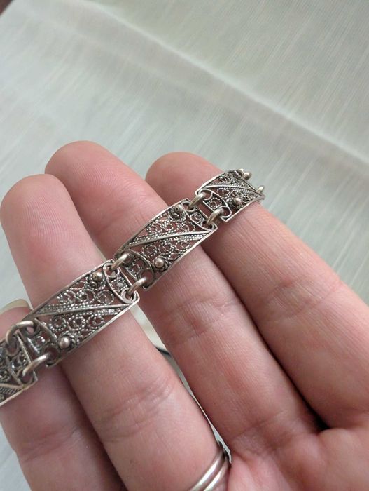 Bratara veche argint filigran 925 si brosa fundita, vintage '70-'80
