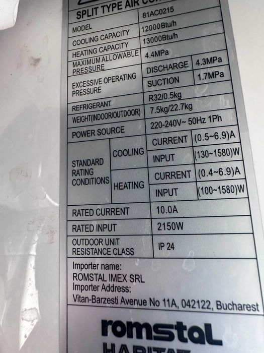 Aer conditionat Romstal Habitat 12000 BTU 81AC0215