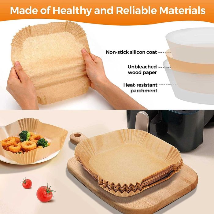 Set 50 hartie de copt pentru friteuza cu aer cald antiaderenta 16x16cm
