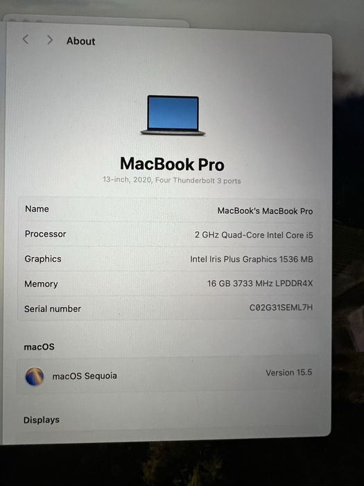 Placa de baza Macbook Pro 13 2020 A2251  i5 2.0 16GB 512SSD
