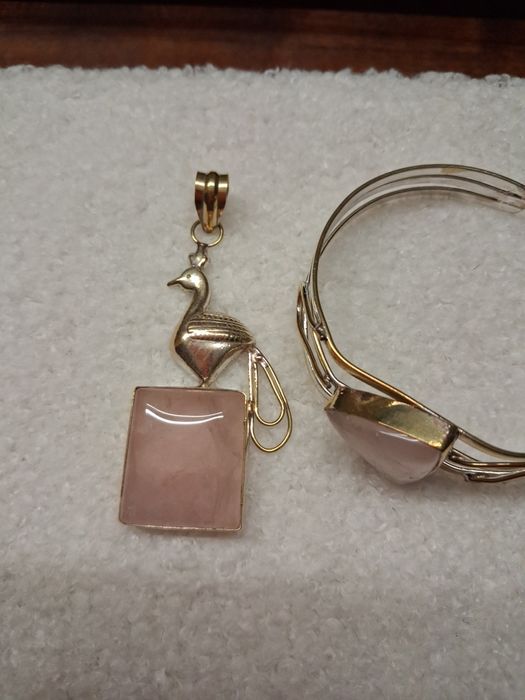 Старинни покребрени гривна и медальон розов кварц