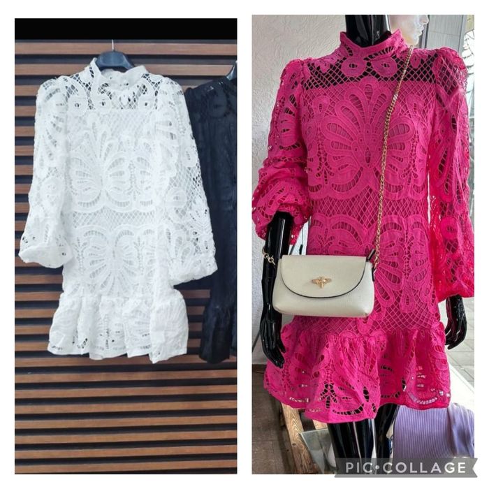 Дантелена рокля екрю