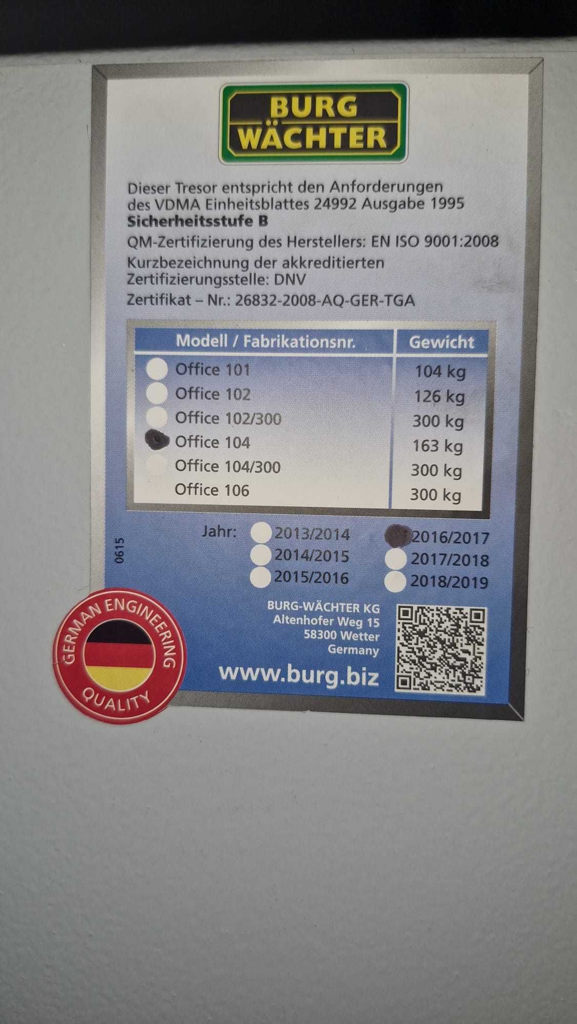 Seif Burg Wachter 163 kg, stare impecabila