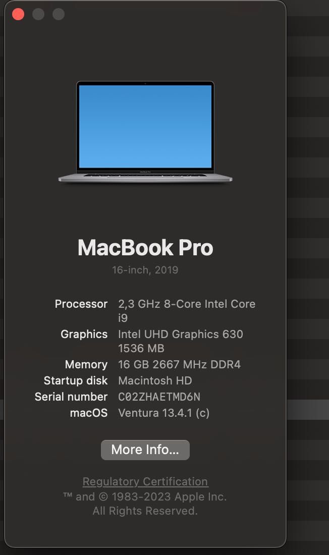 MacbookPro 2019, 16", intel i9,16 Gb Ram,1Tb SSD video dedicat,tast RO